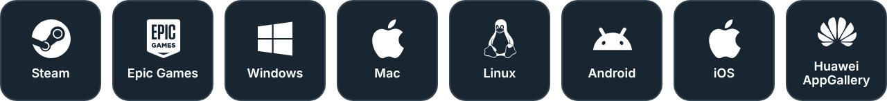 Steam, Epic Games, Windows, Mac, Linux, Android, iOS and Huawei AppGallery